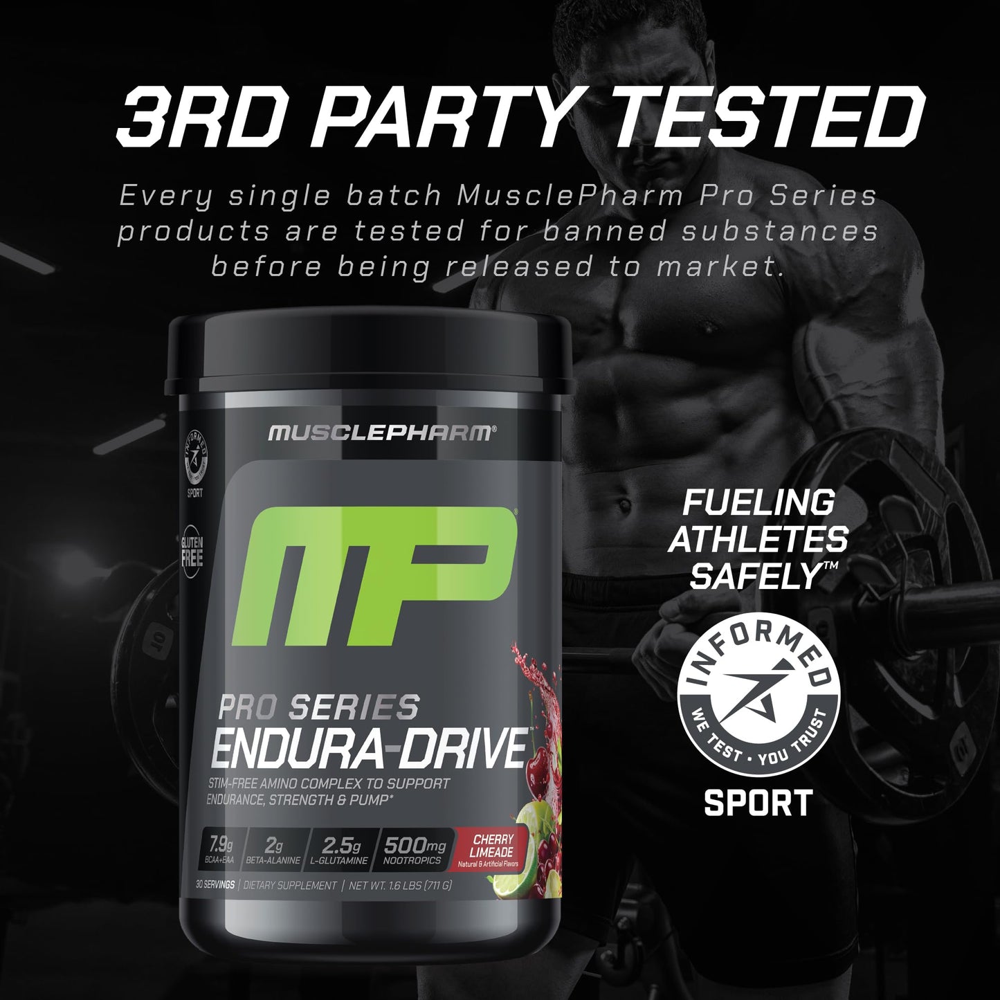 MusclePharm Pro Series ENDURA-DRIVE Pro-Grade Amino Acids Complex with Nootropics | Stim Free Intra Workout & Pre Workout Powder for Endurance & Recovery | Strawberry Watermelon, 1.6 lbs, 30 Servings