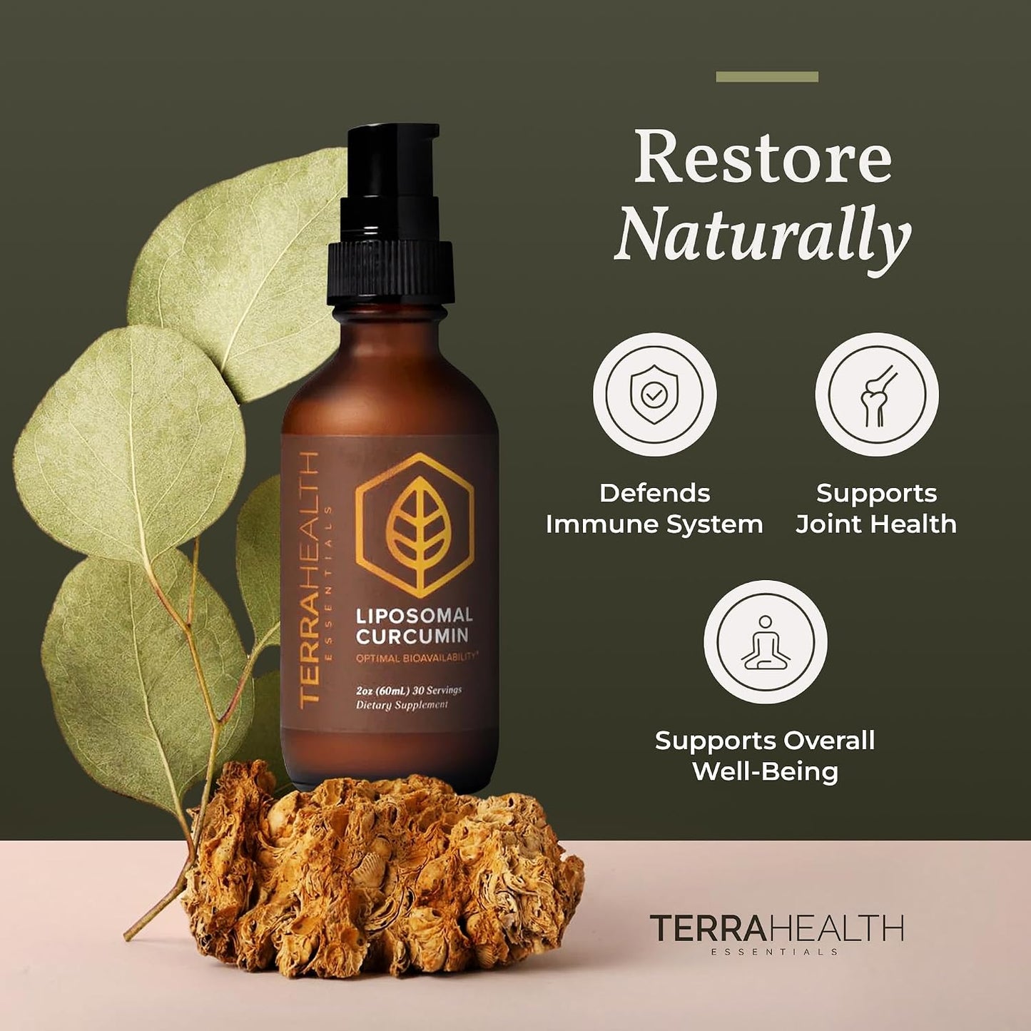 Terra Health Essentials Liposomal Curcumin Drops - Joint Support Supplement with Turmeric and Black Pepper - 5X Higher Absorption and Great Tasting - 30 Servings - Vegan and All Natural