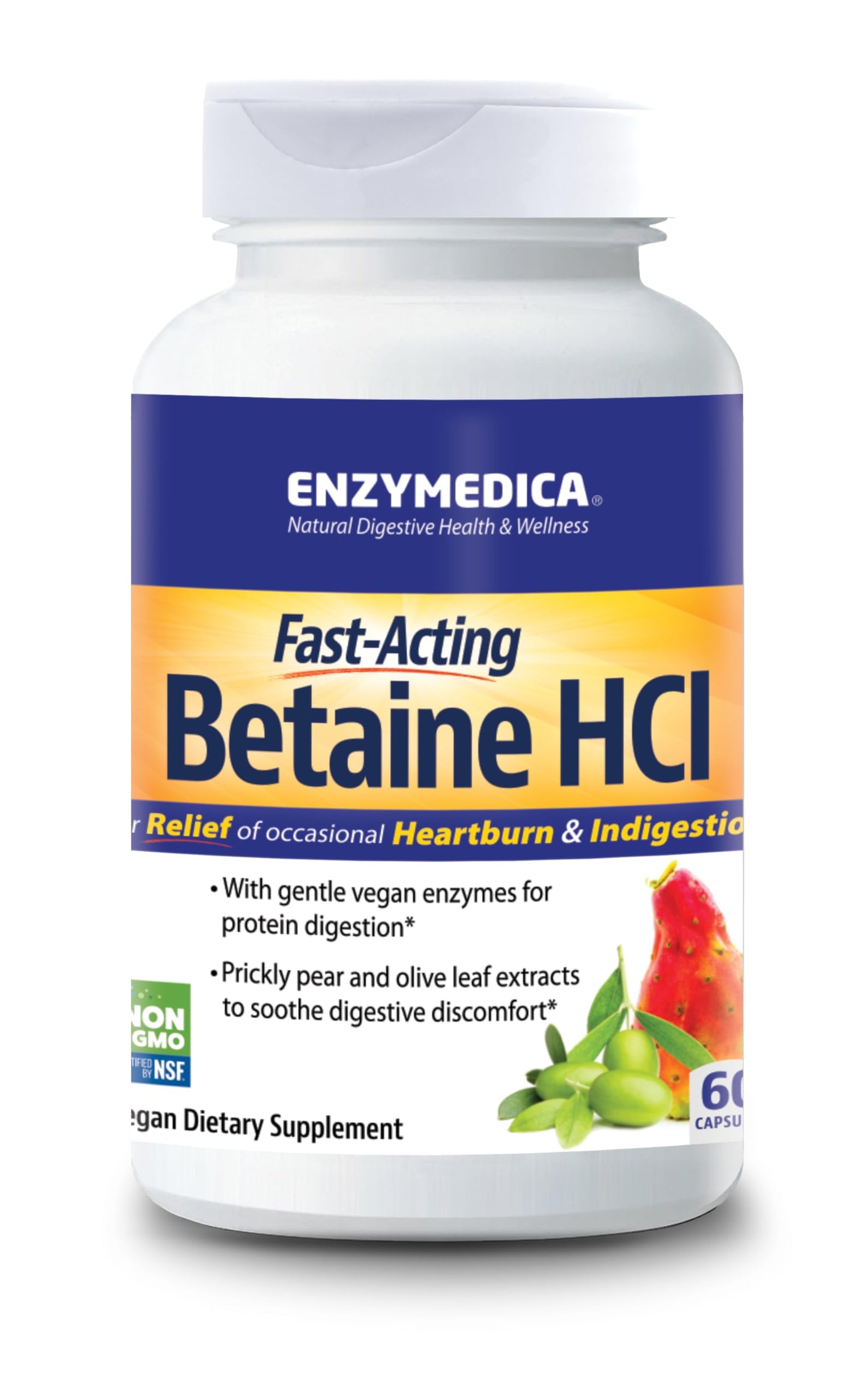 Enzymedica Betaine HCl for Men & Women - Betaine Hydrochloric Acid Supplement, Protease Digestive Enzyme Blend, Digestive Health Support, Occasional Heartburn & Indigestion Support, Vegan - 120 Caps