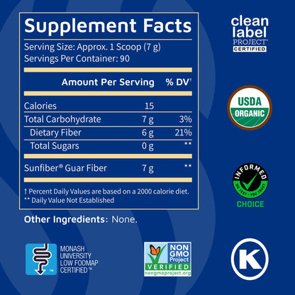 Tomorrow's Nutrition, Sunfiber, Prebiotic Fiber Supplement for Digestive Health, GLP-1 Friendly, Low FODMAP, Gluten-Free, Unflavored, 30 Servings