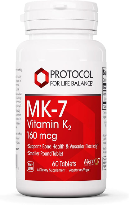PROTOCOL FOR LIFE BALANCE MK-7 Vitamin K2 160mcg - VIT K Supplement - MK-7 Vitamin K2 Life Balance - Support Bone Health & Vascular Elasticity - Non-GMO & Vegan - 60 Tablets