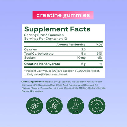 Bloom Nutrition Creatine Monohydrate Gummies, Berry Boost, 12 Servings | 5g Per Serving, Sugar Free Creatine Gummy for Workout, Strength, Cognitive Health & Lean Muscle Support, Gluten Free, Non GMO
