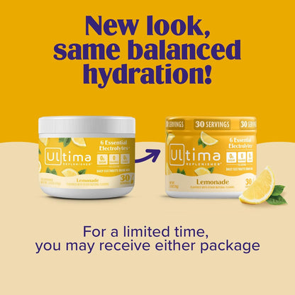 Ultima Replenisher Electrolyte Powder Drink Mix Bundle – Sugar Free – Lemonade, 30 Serving Canister and 20 Stickpacks – 6 Electrolytes and Minerals – Keto Friendly, Vegan, Non-GMO