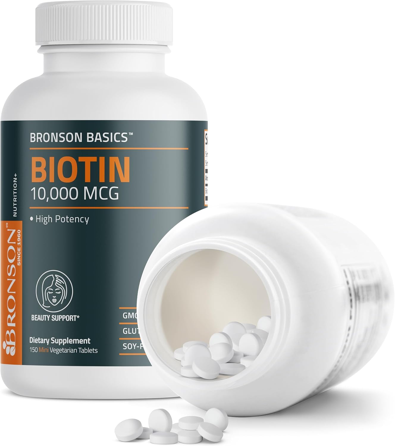 Bronson Biotin 10,000mcg Hair Skin and Nails Vitamins, 150 Tablets | Vegetarian Beauty Support, Non-GMO, Gluten-Free, Soy-Free, Supports Healthy Hair, Skin and Nails