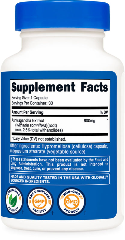 Nutricost Ashwagandha Herbal Supplement 600mg, 120 Capsules | Vegetarian, Non-GMO, Gluten Free, Ashwagandha Root