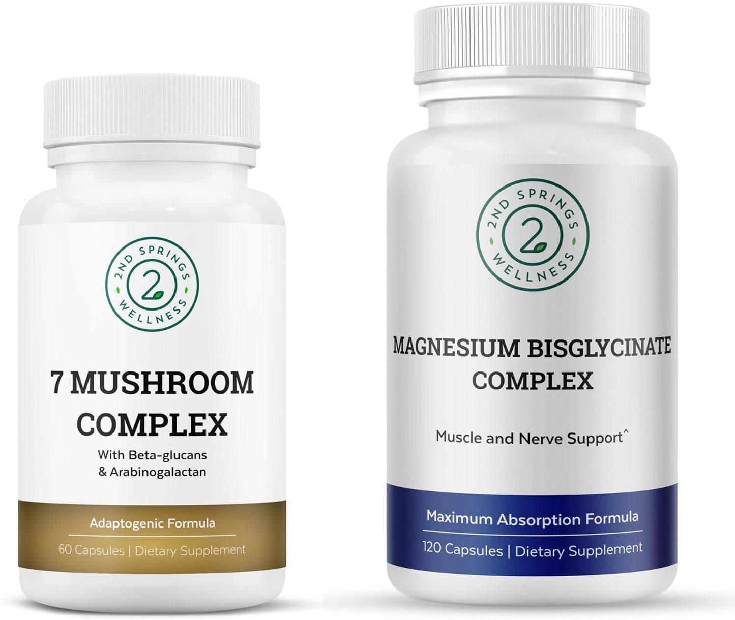 Magnesium Bisglycinate + 7 Mushroom Complex Bundle | Calm, Energy, Immunity, Muscle Support, Focus, Stress Balance & Daily Wellness