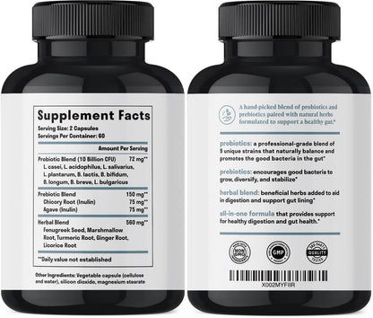 Nuven Naturals All-in-One Gut Health w/Probiotics, Prebiotics, Digestion-Supporting