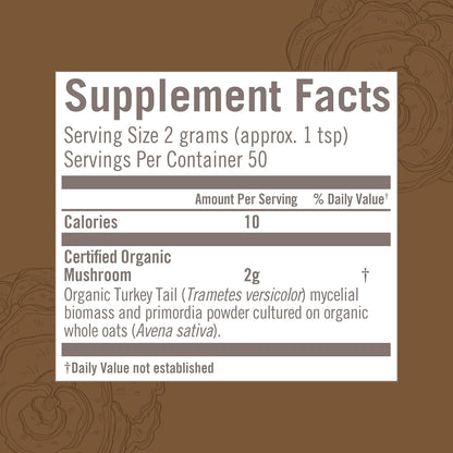OM MUSHROOM SUPERFOOD Turkey Tail Organic Mushroom Powder Pouch, 7.05 Ounce, 100 Servings, Immune Support, Polysacchrides, Beta-Glucans, Gut Health & Holistic Defense Mushroom Supplement