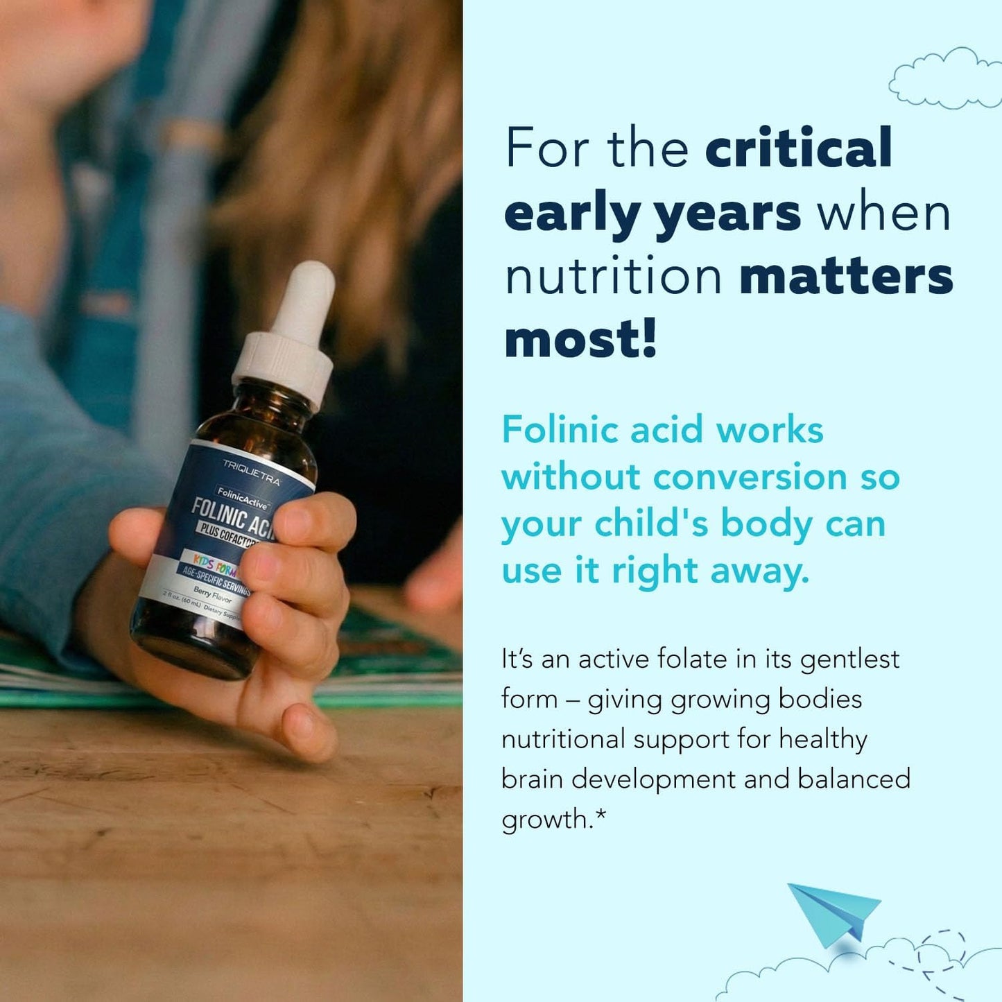 Organic FolinicActive Kids - Folinic Acid + B12, B6 & B2 Cofactors - Gentle Methylation Support for Mood, Energy & Cognition, Age Adjustable Dosing for Kids 1-18, Non GMO, Vegan, Berry Flavor (60mL)