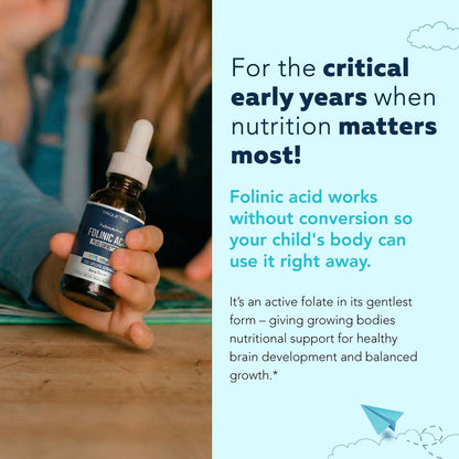 Organic FolinicActive Kids - Folinic Acid + B12, B6 & B2 Cofactors - Gentle Methylation Support for Mood, Energy & Cognition, Age Adjustable Dosing for Kids 1-18, Non GMO, Vegan, Berry Flavor (60mL)
