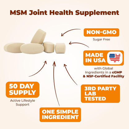 2000mg MSM Supplement for Cartilage & Joint Support - No Talc - 100 Tablets