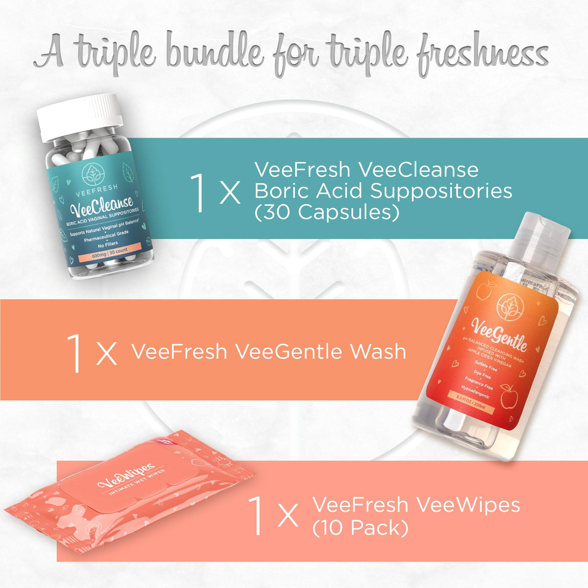 VeeFresh VeePower Bundle - A Convenient Feminine Care Bundle for Any-Time Freshness & Odor Control