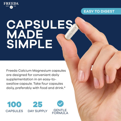 Freeda Calcium Magnesium 2:1 Supplement - 250 Capsules | Vegan Calcium & Magnesium Formula - Third-Party Tested - Support Bone Strength, Muscle Relaxation, and Healthy Nerve Function