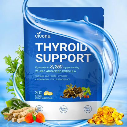 VivoNu Thyroid Support Supplement with Iodine, B12,Folate, Zinc, Selenium, Ashwagandha, Non-GMO, Vegetarian, 100 Day Supply