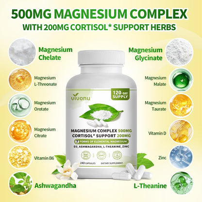Triple Magnesium Complex for Women and Men, Magnesium Glycinate 400mg, Malate, Citrate, High Absorption Chelated Magnesium Supplement Support Sleep, Muscle, Non-GMO, Gluten Free - 240 Capsules
