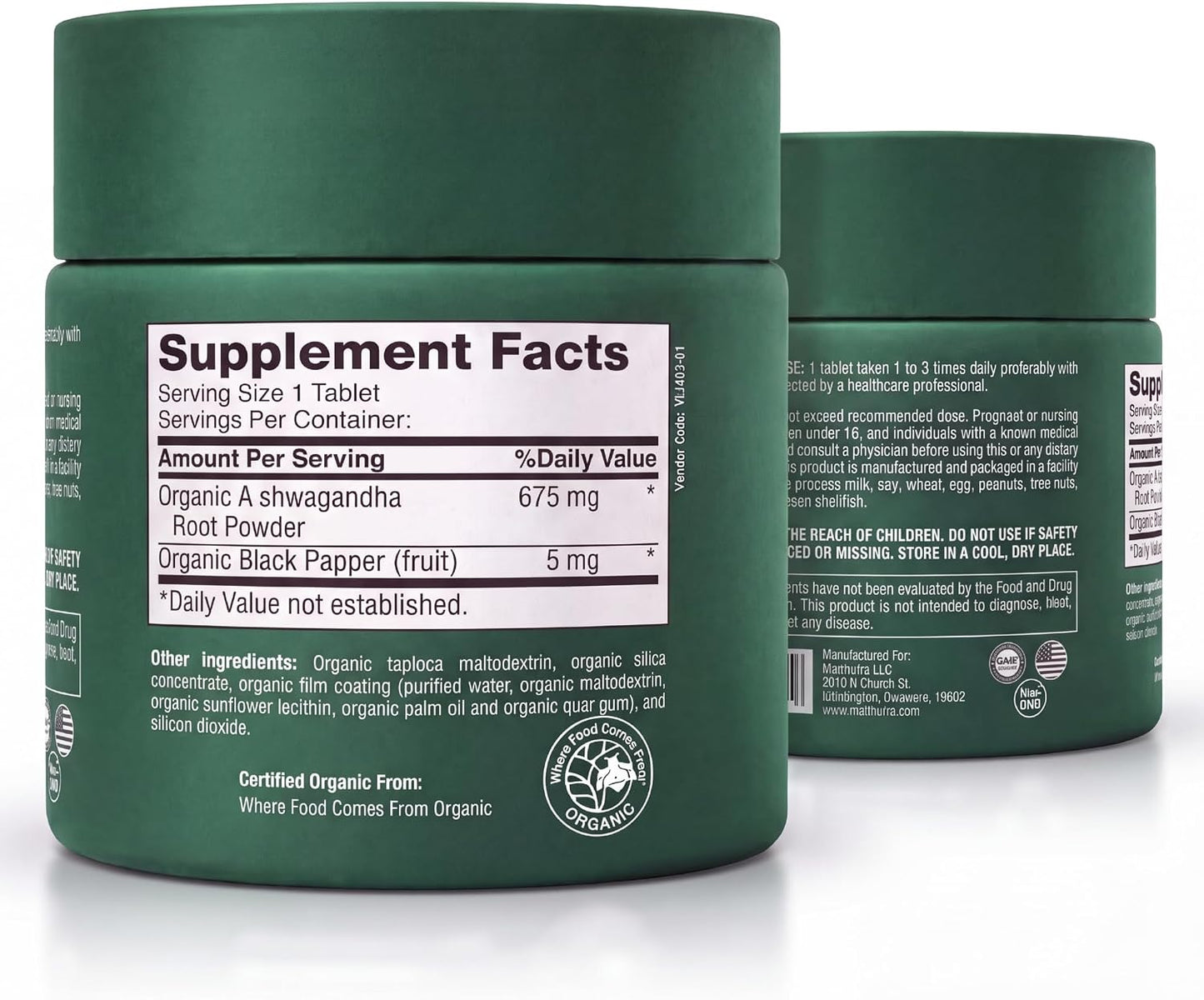 Ashwagandha 675mg - Organic Ashwagandha Supplement for Men & Women - Non-GMO Premium Adaptogen Herbal Supplement for Stress Management Support Restful Sleep Daily Energy & Focus Wellness Tablets