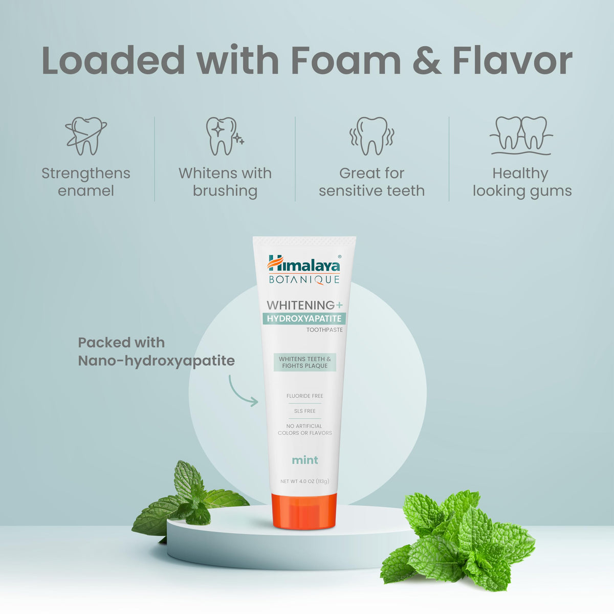 Himalaya Botanique Whitening+ Nano Hydroxyapatite Toothpaste, Mint, 4 oz