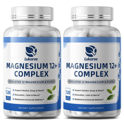 Magnesium Complex Supplement -12 Forms of Glycinate, Citrate, B6 & More | Chelated Formula Plus Ashwagandha,Lithium Orotate - Support for Sleep, Muscle & Nerves*- Men & Women Capsules- Non-GMO-120 Ct