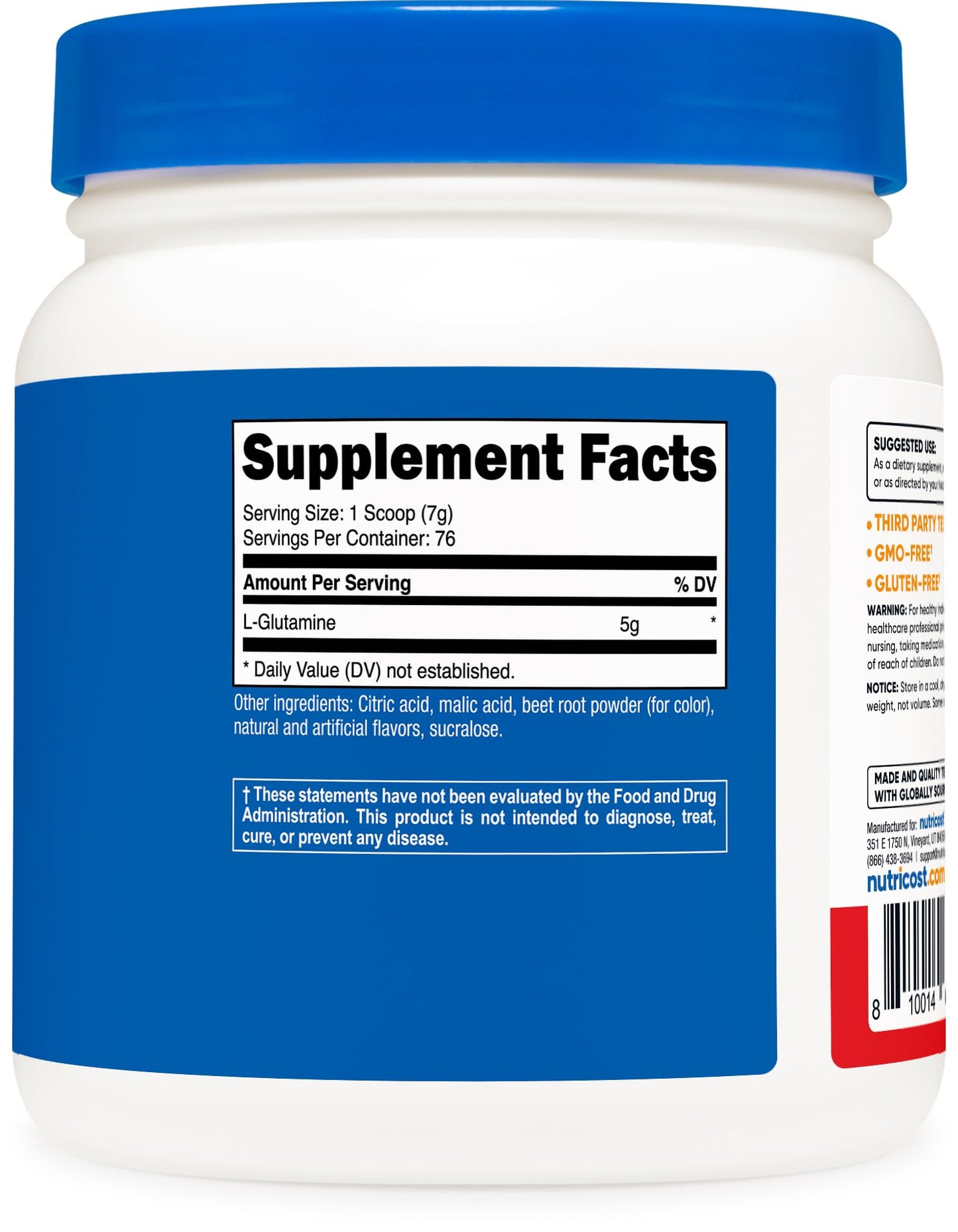 Nutricost L-Glutamine Powder (500 Grams) Unflavored - Gluten Free & Non-GMO, 100 Servings