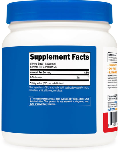 Nutricost L-Glutamine Powder (500 Grams) Unflavored - Gluten Free & Non-GMO, 100 Servings