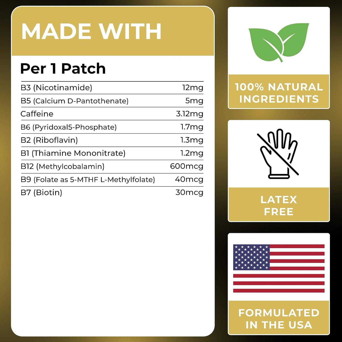 Energy Patches with B12 - Advanced B-Vitamin Complex + Natural Caffeine | Signature Edition For Women & Men, Energy & Focus, 60 Day Supply
