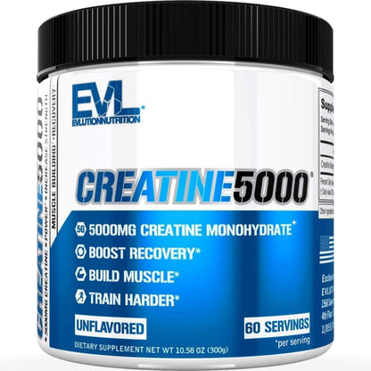 Evlution Nutrition Creatine 5000 - Supports Faster Recovery Lean Muscle Growth & Performance - Pre & Post Workout Powder - 5000mg Pure Creatine Monohydrate Per Serving - 60 Servings - Unflavored