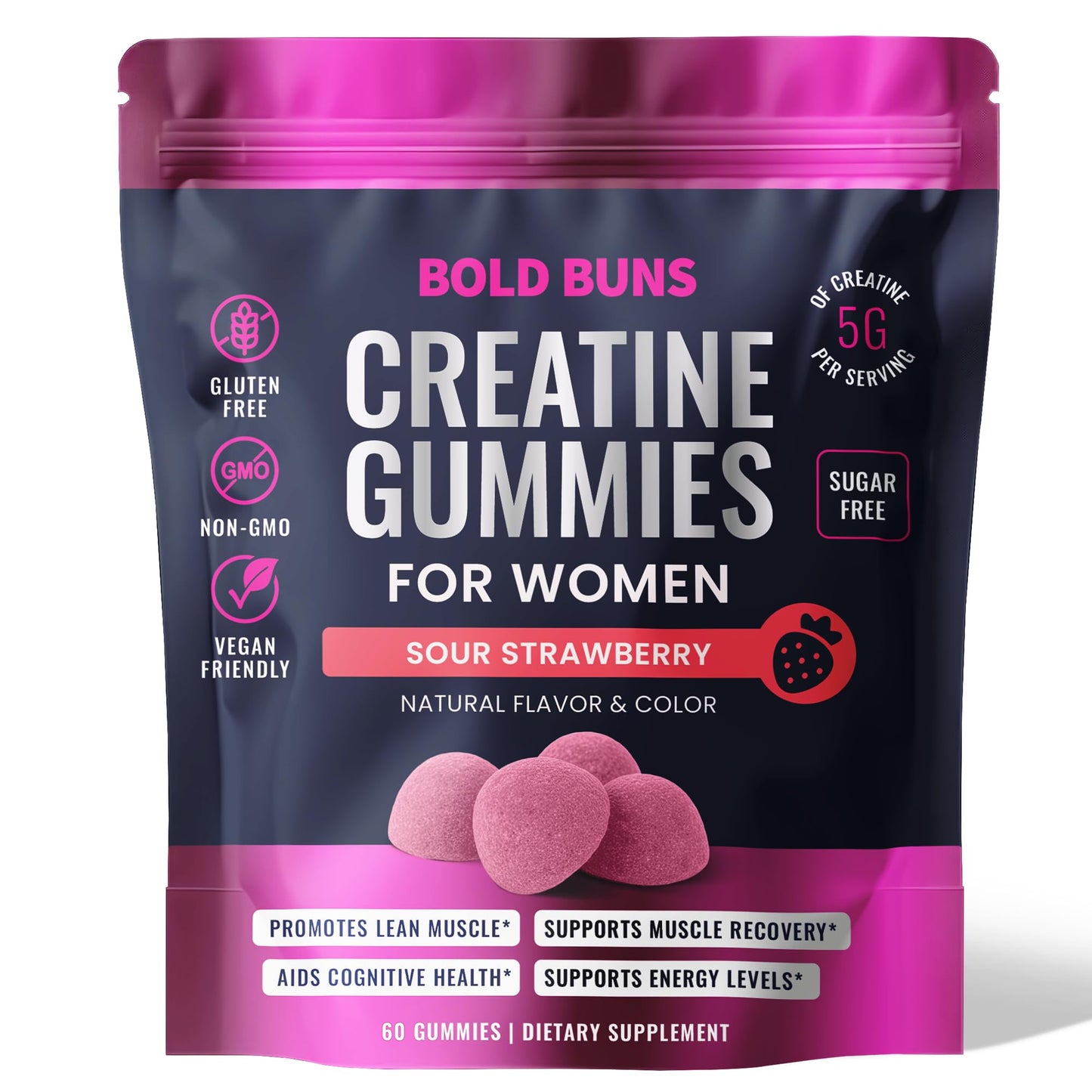 Bold Buns Creatine for Women – Supplement with Collagen & BCAA – Supports Muscle Development, Post-Workout Recovery, Skin Elasticity, Healthy Hair & Nail (30 Servings, Unflavored)