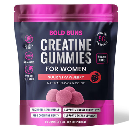 Bold Buns Creatine for Women – Supplement with Collagen & BCAA – Supports Muscle Development, Post-Workout Recovery, Skin Elasticity, Healthy Hair & Nail (30 Servings, Unflavored)