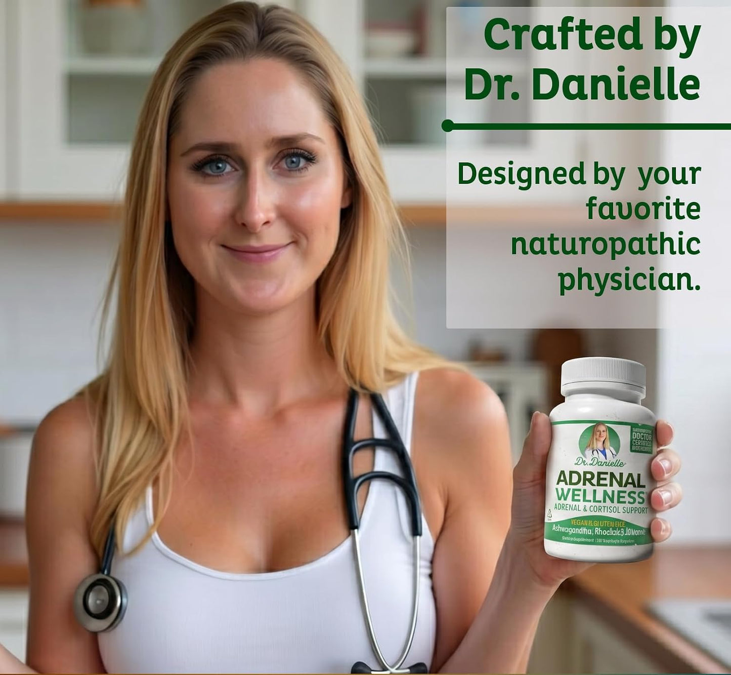 Adrenal Wellness Ashwagandha & More - Organic Mind, Body Support by Dr. Danielle, 120 Capsules