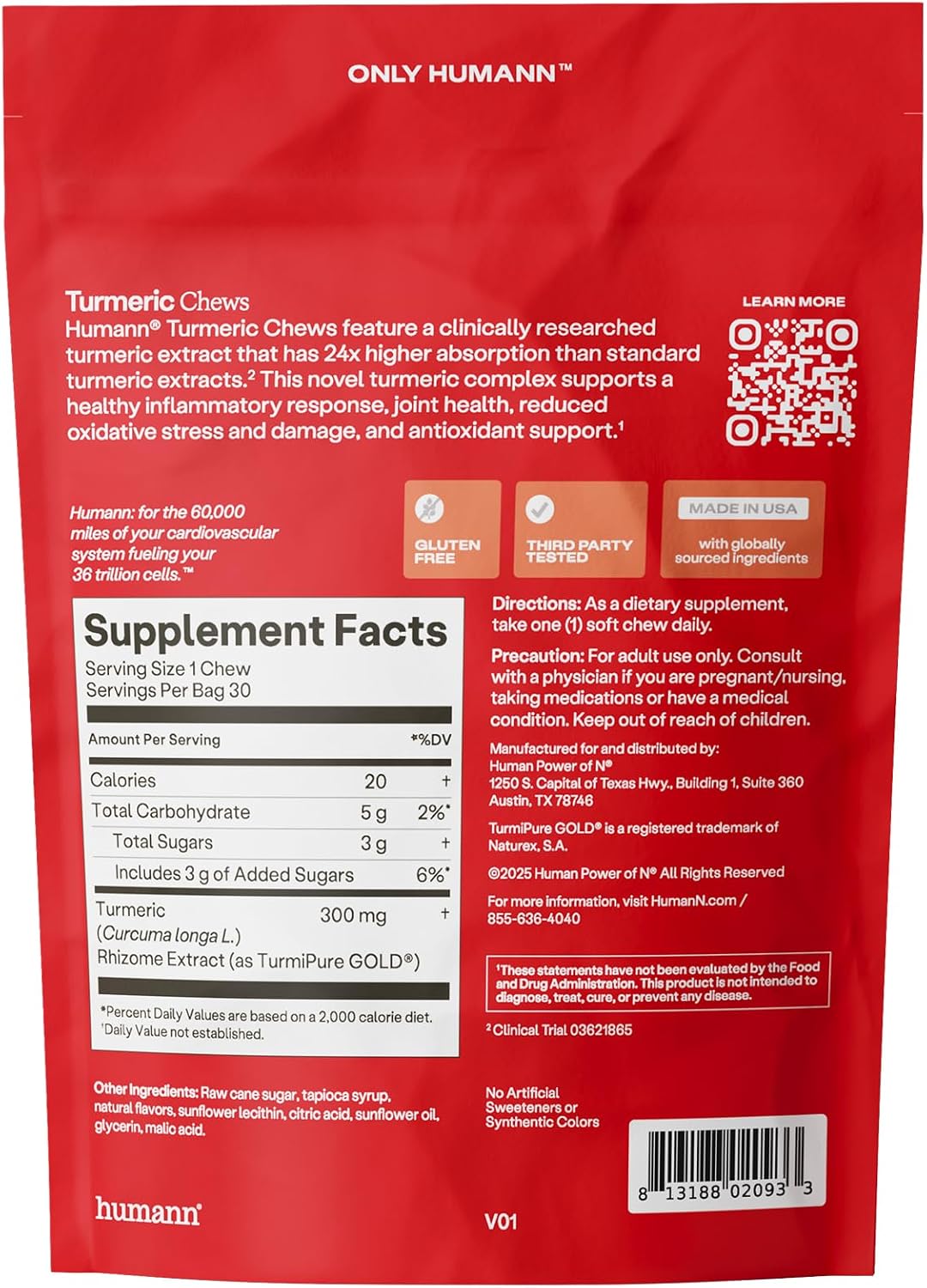 HumanN Turmeric Chews Supplement – Clinically Studied High Absorption Curcumin Complex - Orange Citrus Flavor – from SuperBeets Makers – Joint Health – 30 Count