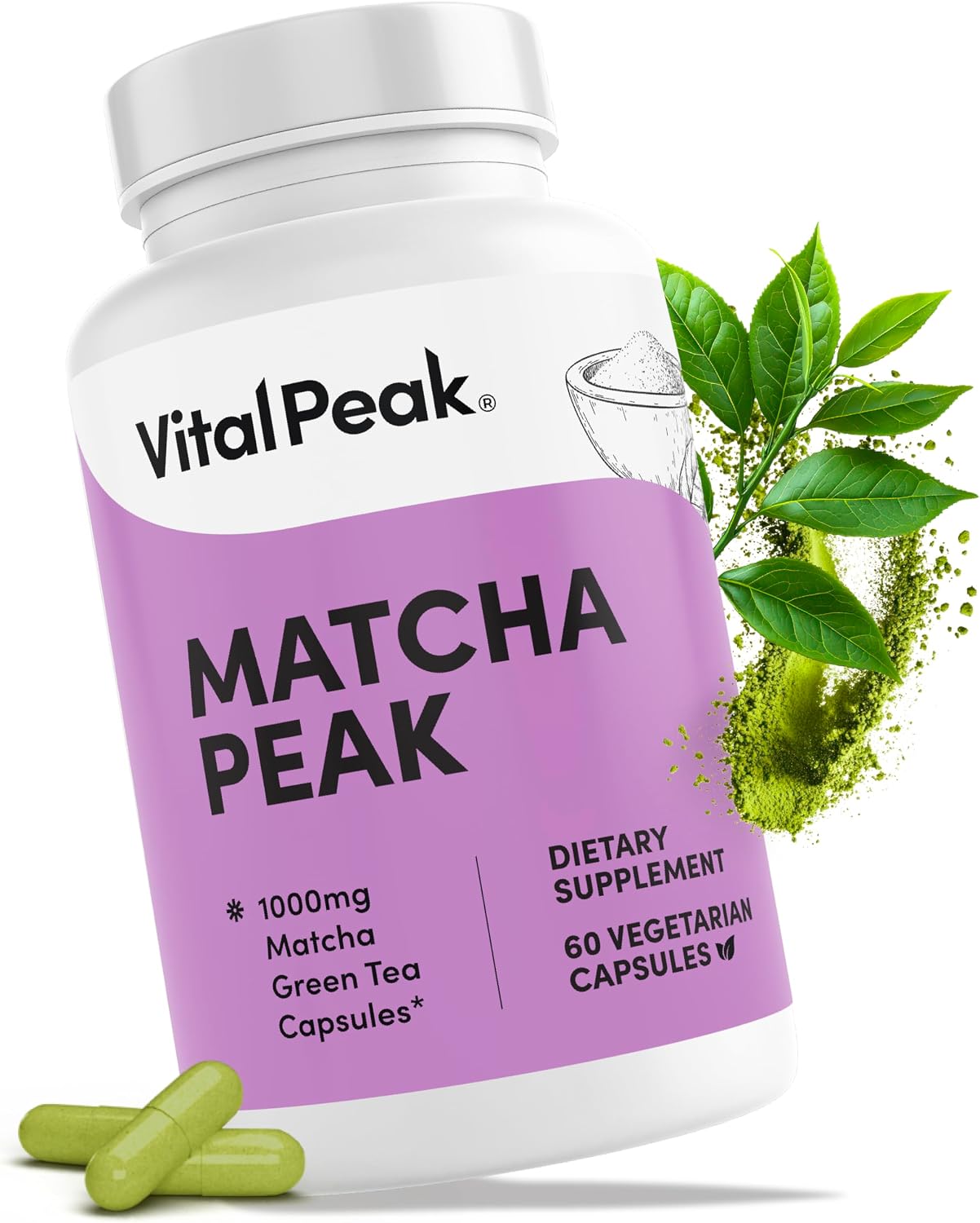 Matcha Peak 1000mg - Organic Matcha Green Tea Extract for Weight Loss Support - EGCG Supplements - Vegan, Non GMO, Gluten Free Green Tea Pills - 60 Green Tea Supplement Capsules
