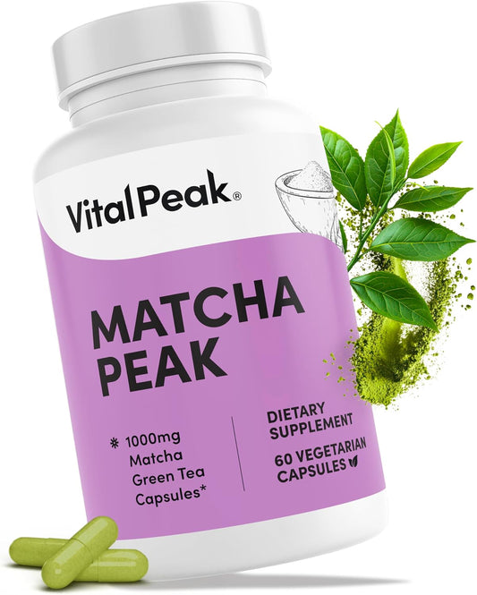 Matcha Peak 1000mg - Organic Matcha Green Tea Extract for Weight Loss Support - EGCG Supplements - Vegan, Non GMO, Gluten Free Green Tea Pills - 60 Green Tea Supplement Capsules