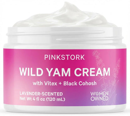 Pink Stork Wild Yam Cream for Hormone Balance, Lavender Scented, 4 oz | With Vitex & Black Cohosh | Doctor-Formulated | PMS, Fertility, Perimenopause, Menopause Support | 1 Month Supply