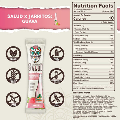 Salud x Jarritos 2-Pack | 2-in-1 Hydration + Immunity (Mandarin) & Hydration + Immunity (Guava) – 15 Servings Each, Agua Fresca Drink Mix, Non-GMO, Gluten Free, Vegan, Low Calorie, 1g of Sugar