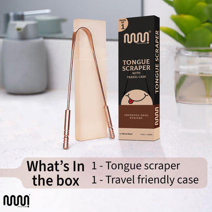 MasterMedi Tongue Scraper for Adults, 100% Stainless Steel Tongue Scrubber for Bad Breath, Easy to Use, Tongue Cleaner for Oral Care & Hygiene (SPTC-1|with Case)