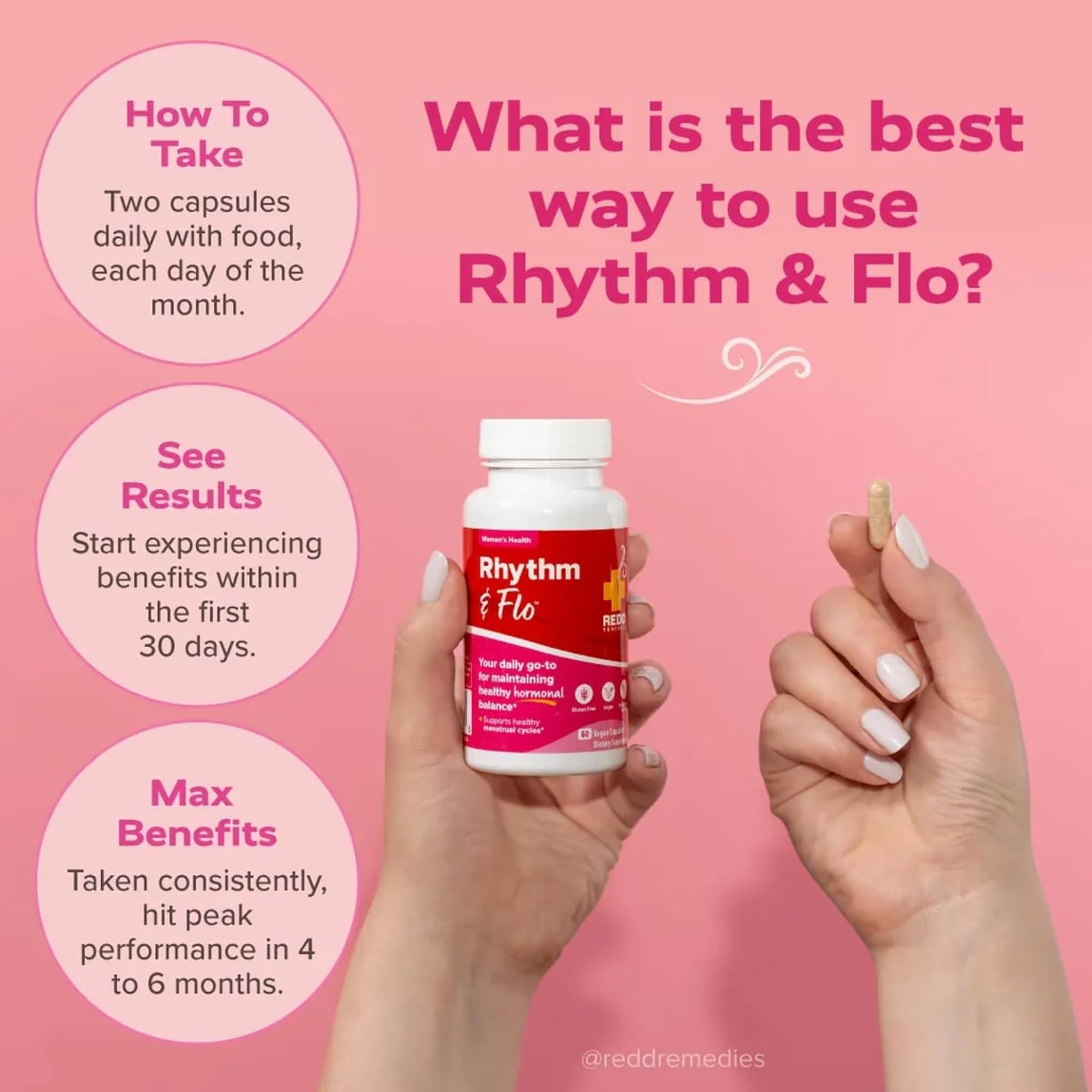 Redd Remedies, Rhythm & Flo, Supports Healthy Menstrual Cycles, 60 Vegan Capsules