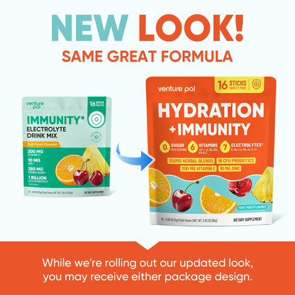 Venture Pal Sugar Free Hydration Packets+Immune-Liquid Daily IV Drink Mix | Electrolyte Powder with 7 Electrolytes & 6 Vitamins, Probiotics + Elderberry | Non-GMO, Keto Friendly, Vegan | 16 Sticks