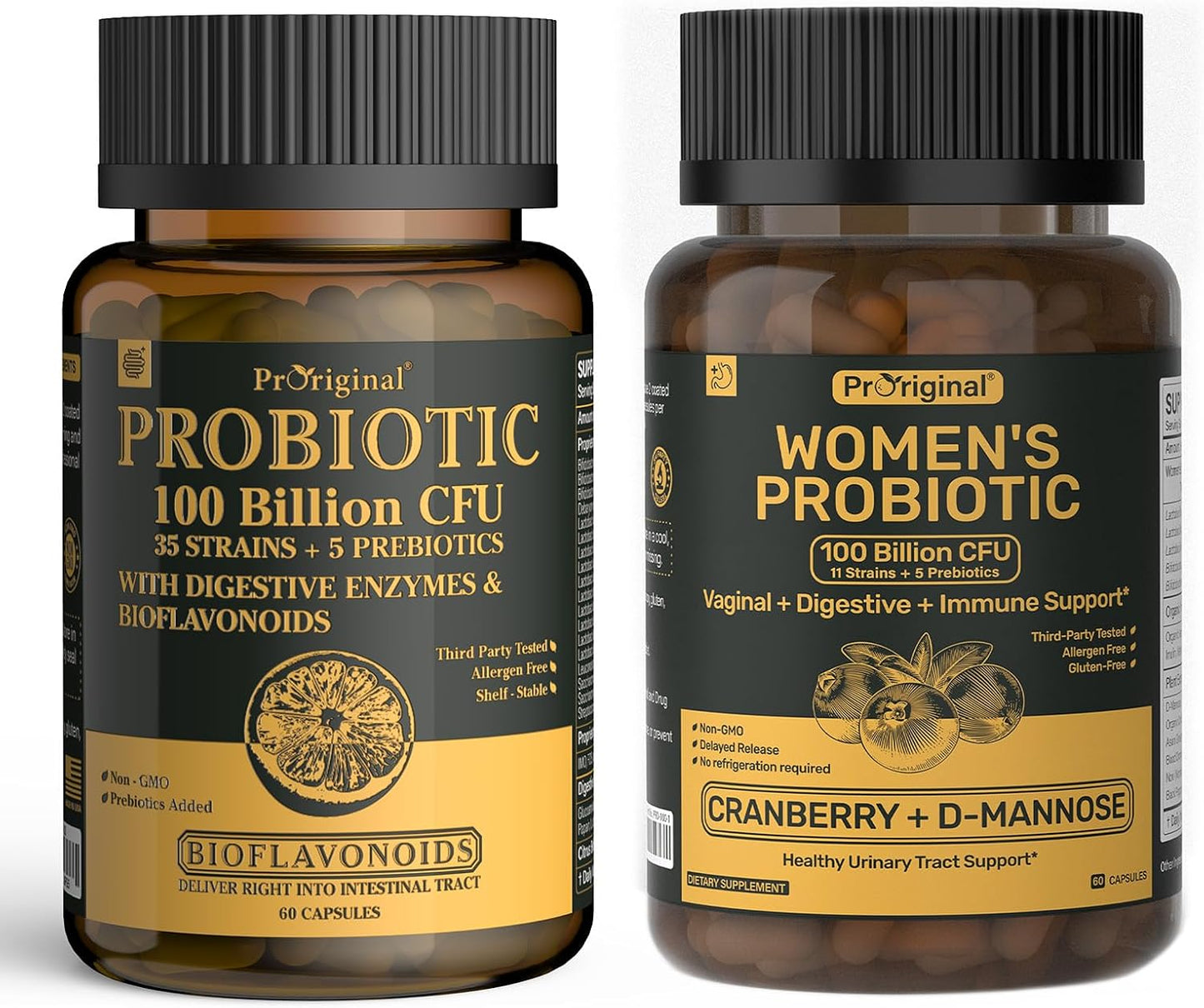 Probiotics Bundle for Women & Men – 2 Pack Gut Health Support | 100 Billion CFU Probiotics with Prebiotics, Enzymes & Citrus Bioflavonoids + Women’s Probiotic for Digestive, Vaginal & Urinary Health w