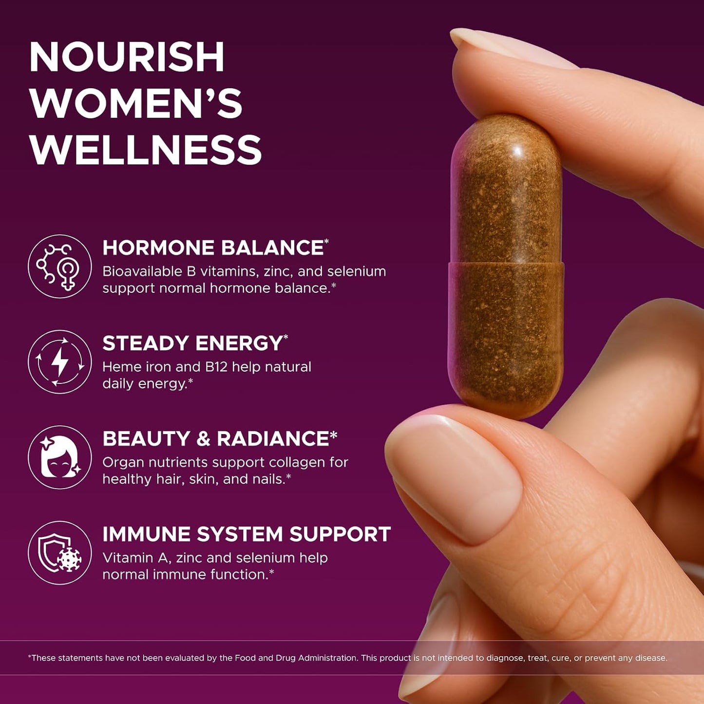 Primal Beef Organ Supplement for Women, Grass-Fed Ancestral Superfood | Supplement With Uterus & Liver, For Hormone Balance & Queen Energy, 60 Capsules