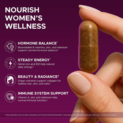 Primal Beef Organ Supplement for Women, Grass-Fed Ancestral Superfood | Supplement With Uterus & Liver, For Hormone Balance & Queen Energy, 60 Capsules