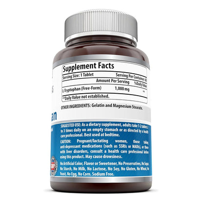 Amazing Formulas L-Tryptophan 1000mg Tablets Supplement | Non-GMO | Gluten Free | Made in USA (240 Count)