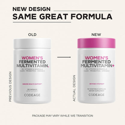 Codeage Women’s Daily Multivitamin, 25+ Vitamins & Minerals, Fermented, Organic Whole Foods, Probiotics Supplement - Vitamin A, B, C, D, E & K, Omega 3, Zinc – Vegan - 120 Capsules