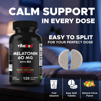 Vitabod Melatonin 20 mg Fast Dissolve Tablets with Vitamin B6, 240 Ct | Natural Berry Flavor, Sleep Support*, Non-GMO, Gluten Free, Made in USA