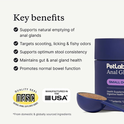 PetLab Co. Anal Gland Support Powder, Tailored, Small | Size-specific beet pulp, psyllium husk and probiotics to support firm stools and gland expression