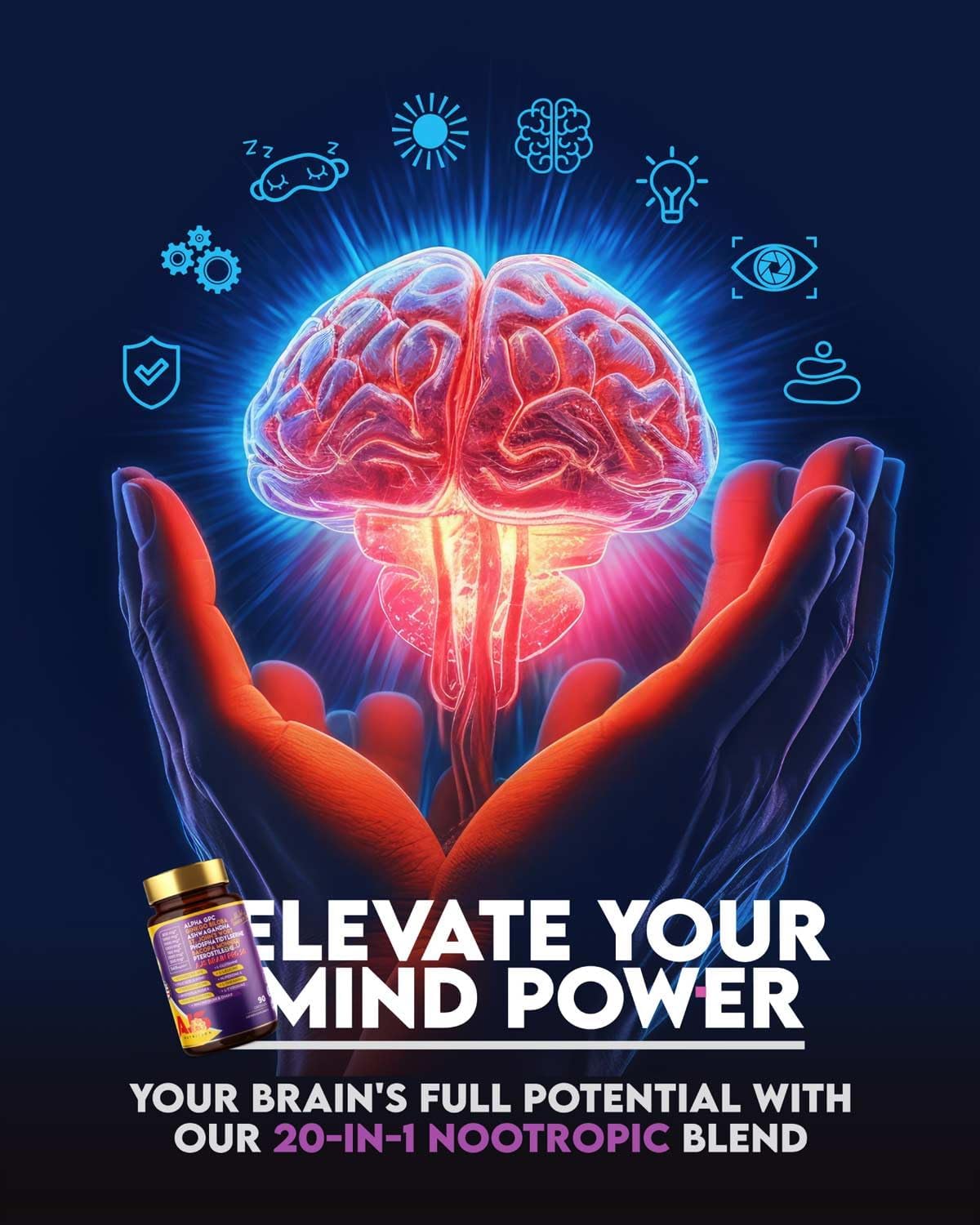 AJS Alpha GPC Nootropic Brain Supplement with Bacopa, 90 Capsules