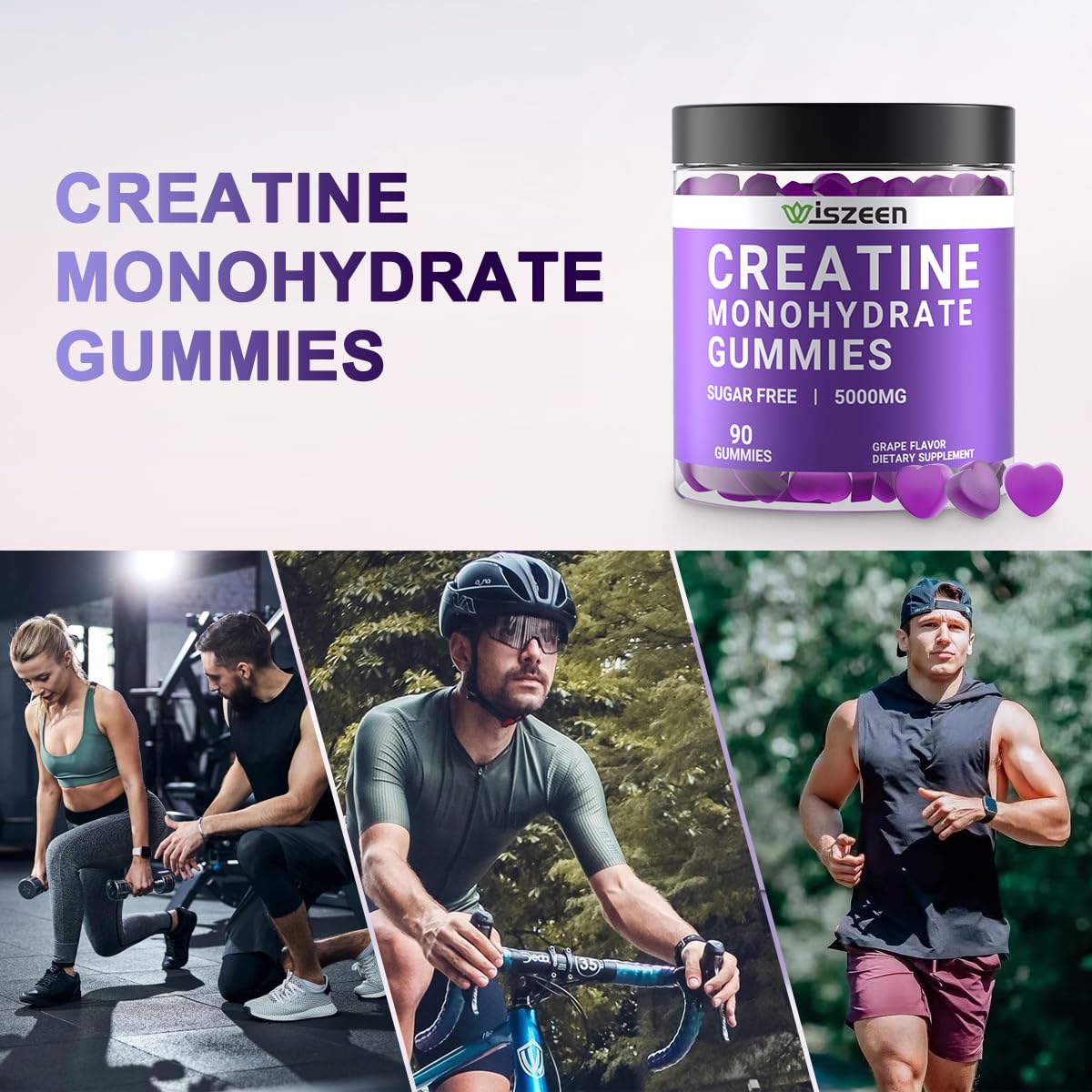 Wiszeen Creatine Monohydrate Gummies 5000mg for Men Women, Sugar Free Creatine