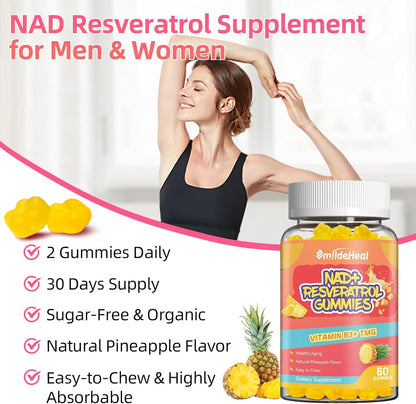 NAD+ Resveratrol Gummies NAD+ Supplement 500mg with Vitamin B3 & TMG – Healthy Aging, Energy & Cellular Health Support – Vegan Friendly, Natural Pectin – 60 Gummies, 30-Day Supply