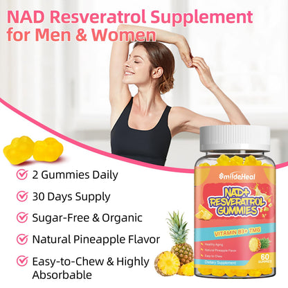 NAD+ Resveratrol Gummies NAD+ Supplement 500mg with Vitamin B3 & TMG – Healthy Aging, Energy & Cellular Health Support – Vegan Friendly, Natural Pectin – 60 Gummies, 30-Day Supply