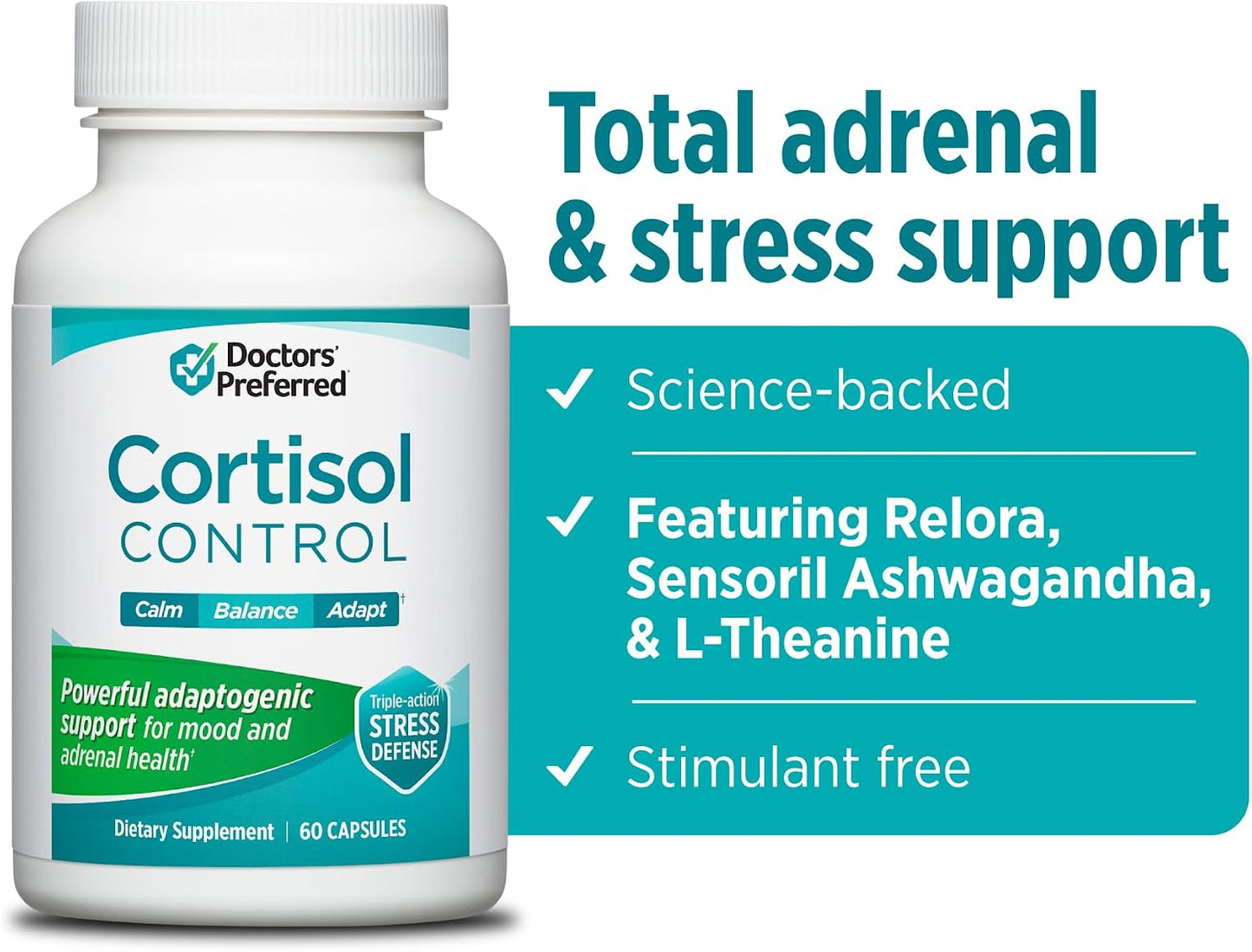 DOCTORS' PREFERRED Cortisol Control, Adrenal & Stress Support, 60 Capsules | Cortisol Support