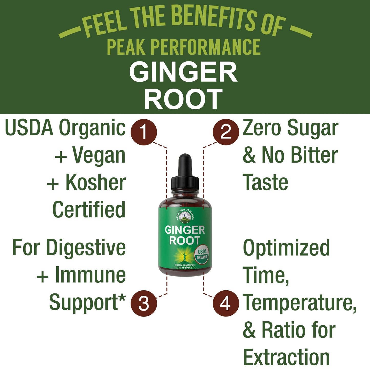 USDA Organic Ginger Root Extract Liquid Drops. Zero Sugar, Non Bitter Vegan Ginger Oil Supplement for Immune, Digestive + Gut Support. High Bioavailability, Gluten Free for Women and Men. Take Orally